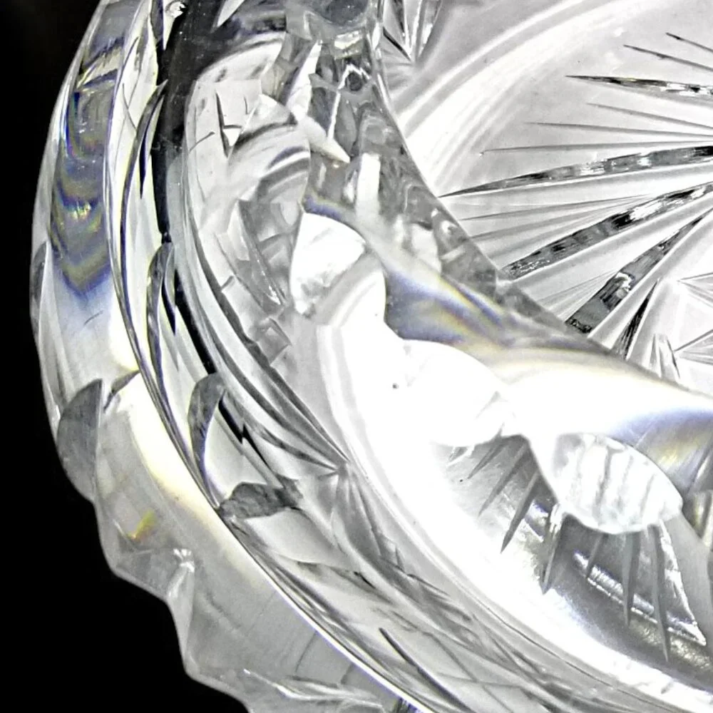 Bohemian Cut Crystal Heavy Ashtray-Exquisite Czech Pinwheel Swirl & Star Design